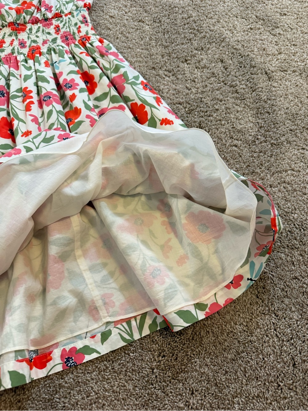 KateSpade Garden Blooms Floral Shirred Waist Dress - Pink & Red Flowers - Picture 4 of 5